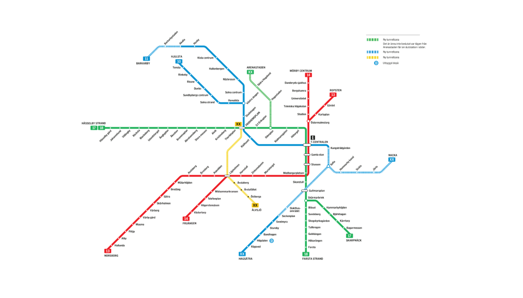 Tunnelbanenätet i Stockholm byggs ut med 18 stationer och tre mil nya spår. Bild: Region Stockholm