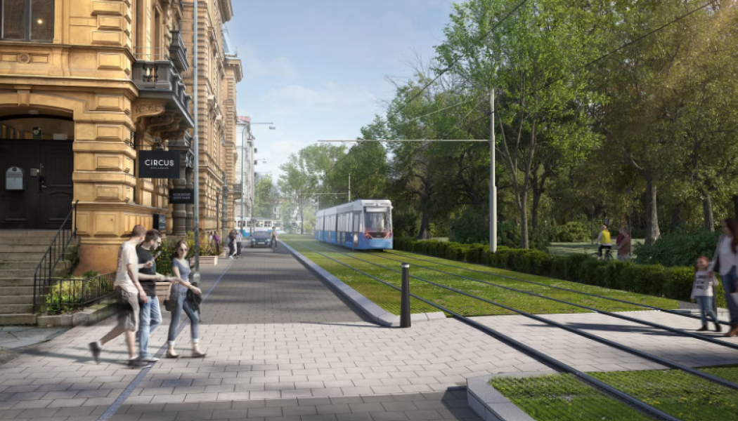 Spårväg i Alléstråket är ett av ärendena på stadsbyggnadsnämnden i oktober. Pressbild: Göteborgs Stad Visualisering: Krook och Tjäder.