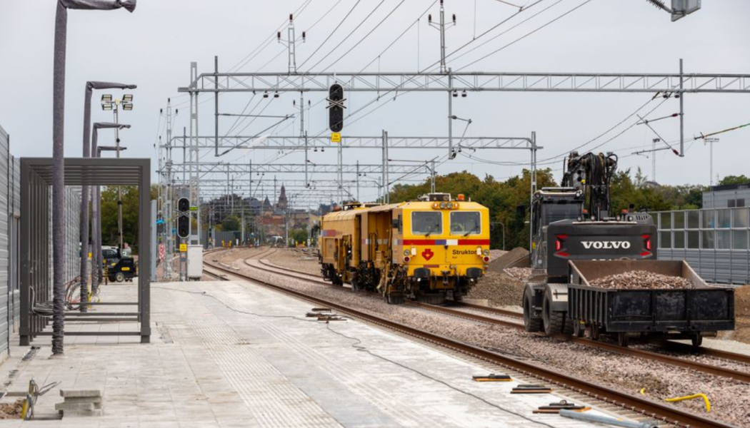 I Klostergården har två nybyggda spår byggts ihop med spåren som leder in mot Lund C. Foto: NCC_OHLA/Trafikverket