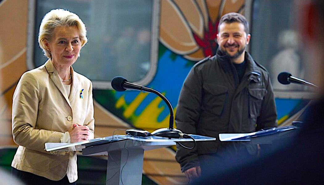 Ukrainas president Zelensky och Europeiska kommissionens ordförande träffades nyligen vid Kievs järnvägsstation Foto: Tågoperatören Ukrzaliznytsia.