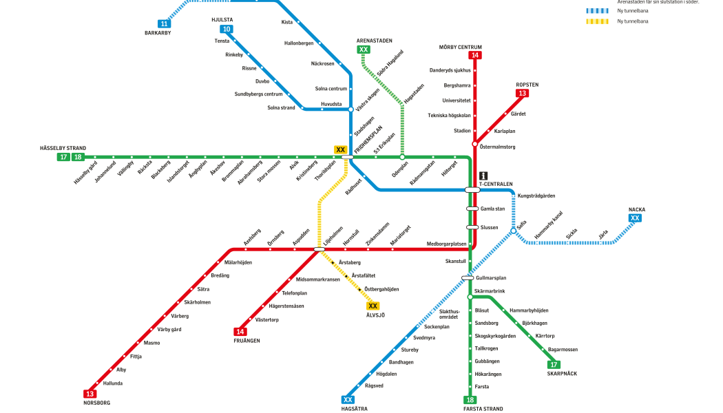 Den nya gula linjen. Illustration: Region Stockholm