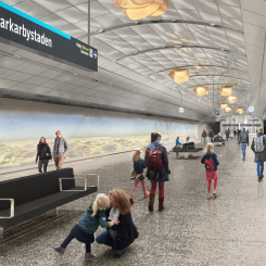 På sträckan Akalla-Barkarby kommer det att byggas ytterligare en station, Barkarbystaden. Visionsbild,  White Arkitekter