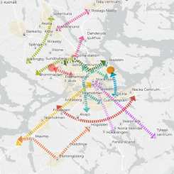 Behovsanalysen pekar ut flera möjliga tunnelbane- och spårvägssatsningar i Stockholmsregionen. Karta: Miljöpartiet