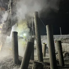 Borrning av stålrörspålarna. Foto: Trafikverket