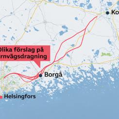 Itärata (Östra banan) är ett planerat järnvägsprojekt som ska förbättra förbindelserna mellan Helsingfors och östra Finland. Projektet omfattar en ny sträckning från huvudstadsregionen via Borgå till Kouvola och anslutningar till befintliga järnvägar mot Kuopio och Joensuu. Målet är att förkorta restiderna och stärka regionernas ekonomiska integration. Illustration, ej fotografi – AI-genererat innehåll, copyright, Conventus.