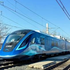 Kinesiska CRRC:s vätgaståg på företagets testbana i Changchun i Jilin-provinsen. Foto: CRRC via statliga nyhetsbyrån Xinhua