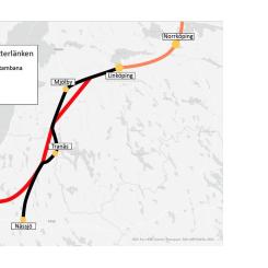 En ny rapport som Region Jönköpings län och Region Östergötland låtit ta fram visar på samhällsnyttan med att knyta ihop Ostlänken med Jönköping. Karta: Region Jönköpings Län