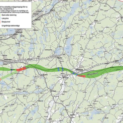 Trafikverkets förslag till tågkorridor för en ny järnväg mellan Göteborg och Borås  Karta: Trafikverket