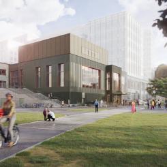 Visionsbild av entré till Gul linje i Trekantsparken i Liljeholmen. Bild: Region Stockholm/Sweco