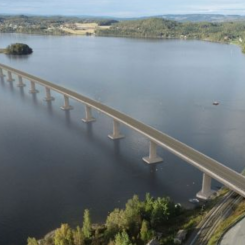Implenia bygger Norges längsta järnvägsbro över sjön Mjøsa. Visionsbild: Implenia/Norconsult