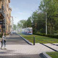 Spårväg i Alléstråket är ett av ärendena på stadsbyggnadsnämnden i oktober. Pressbild: Göteborgs Stad Visualisering: Krook och Tjäder.