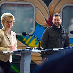 Ukrainas president Zelensky och Europeiska kommissionens ordförande träffades nyligen vid Kievs järnvägsstation Foto: Tågoperatören Ukrzaliznytsia.