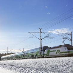VR-tåg på väg i östra Lappland. Foto: VR, kredit: Janne Mikkilä